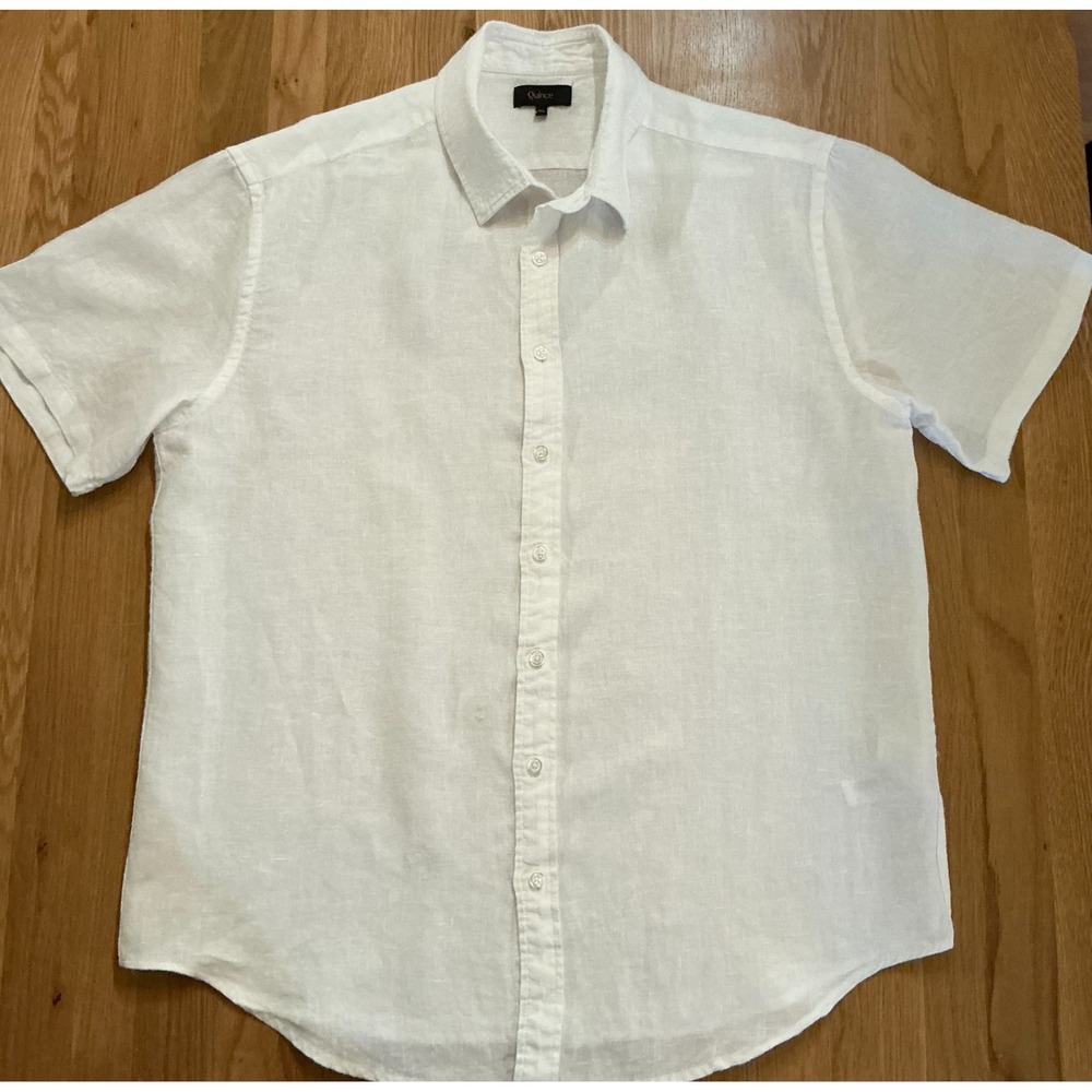 Quince‎ XL 100% European Linen Short Sleeve Button Shirt White GLFAIN006